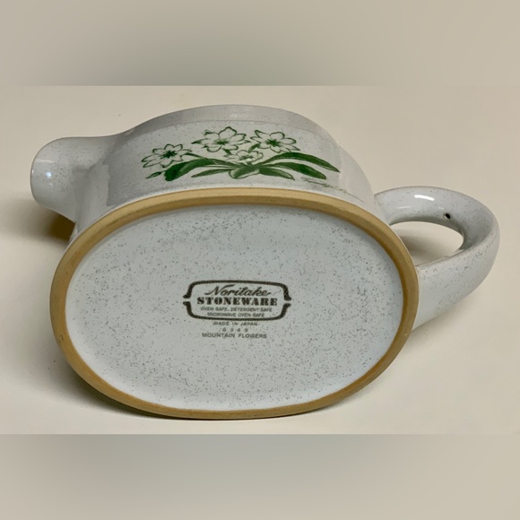 Vintage Discontinued NORITAKE Japan Stoneware Mountain Flowers Green Gravy Boat - Picture 7 of 16